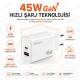 RACA U201 45W GaN Hızlı Şarj Adaptörü USB-C PD + USB-A QC Çift Çıkışlı Şarj Cihazı