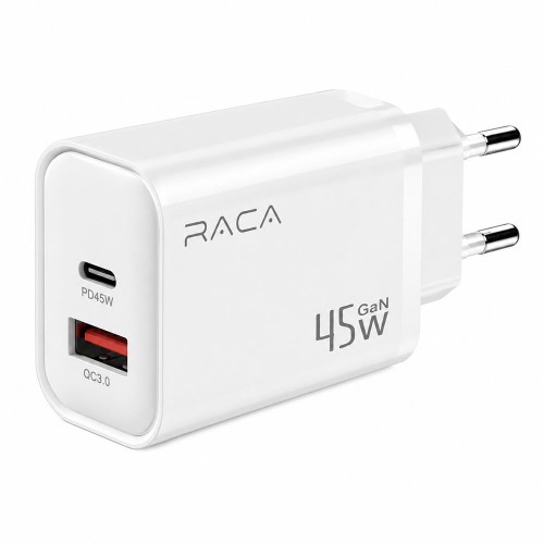 RACA U201 45W GaN Hızlı Şarj Adaptörü USB-C PD + USB-A QC Çift Çıkışlı Şarj Cihazı