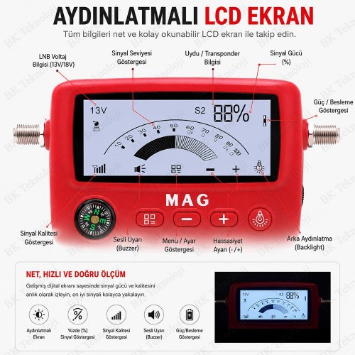 LCD Ekranlı Dijital Uydu Bulucu Dahili Pusulalı Profesyonel Satellite Finder 950-2150MHz