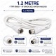 1.2 Metre F Tipi Erkek Konnektörlü RF Erkek (IEC) TV Anten Kablosu 75 Ohm Koaksiyel Kablo Beyaz 1.2 Metre F Tipi Erkek Konnektörlü RF Erkek (IEC) TV Anten Kablosu 75 Ohm Koaksiyel Kablo Beyaz