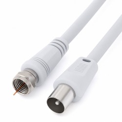 1.2 Metre F Tipi Erkek Konnektörlü RF Erkek (IEC) TV Anten Kablosu 75 Ohm Koaksiyel Kablo Beyaz