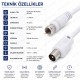 1.2 Metre F Tipi Erkek Konnektörlü RF Erkek (IEC) TV Anten Kablosu 75 Ohm Koaksiyel Kablo Beyaz 1.2 Metre F Tipi Erkek Konnektörlü RF Erkek (IEC) TV Anten Kablosu 75 Ohm Koaksiyel Kablo Beyaz