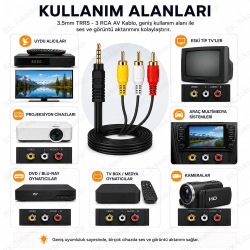 3.5mm TRRS Erkek - 3 RCA Erkek AV Ses Görüntü Kablosu Gold Uçlu 1.5 Metre 3.5mm TRRS Erkek - 3 RCA Erkek AV Ses Görüntü Kablosu Gold Uçlu 1.5 Metre