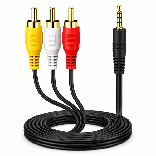3.5mm TRRS Erkek - 3 RCA Erkek AV Ses Görüntü Kablosu Gold Uçlu 1.5 Metre 3.5mm TRRS Erkek - 3 RCA Erkek AV Ses Görüntü Kablosu Gold Uçlu 1.5 Metre