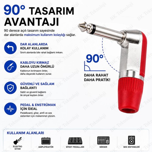 6.3mm Mono 90° Açılı Erkek Lehim Tipi Jack Fiş 5'li Renkli Paket 6.3mm Mono 90° Açılı Erkek Lehim Tipi Jack Fiş 5'li Renkli Paket