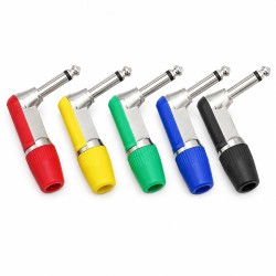 6.3mm Mono 90° Açılı Erkek Lehim Tipi Jack Fiş 5'li Renkli Paket