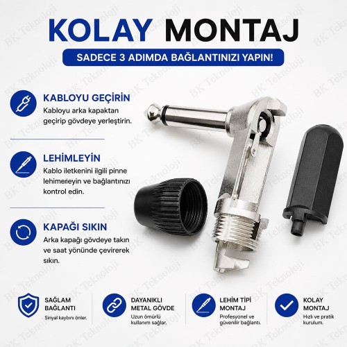 6.3mm Mono 90° Açılı Erkek Lehim Tipi Jack Fiş 5'li Renkli Paket 6.3mm Mono 90° Açılı Erkek Lehim Tipi Jack Fiş 5'li Renkli Paket