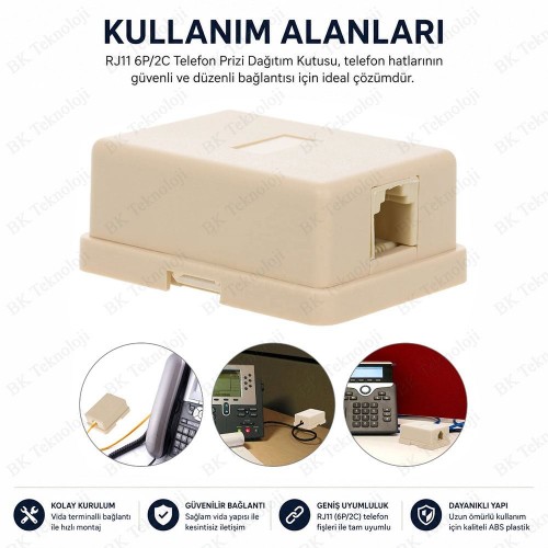 RJ11 6P/2C Tekli Telefon Prizi Dağıtım Kutusu RJ11 6P/2C Tekli Telefon Prizi Dağıtım Kutusu