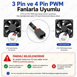SATA 15 Pin Güç - 3 Pin / 4 Pin PWM Kasa Fanı Güç Adaptör Kablosu 30cm