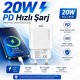 Raca U199 20W PD 3.0 USB-C Hızlı Şarj Adaptörü Beyaz