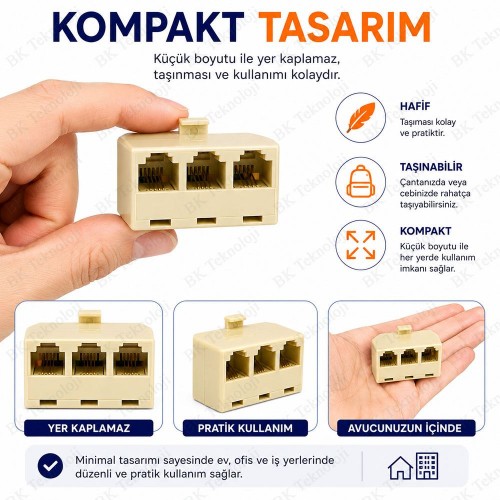 RJ11 6P4C 1 Erkek 3 Dişi Telefon Çoklayıcı Ayırıcı Adaptör