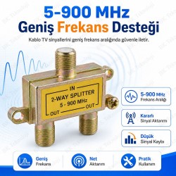 5-900 MHz 2 Yollu Kablo TV Anten Sinyal Ayırıcı Splitter