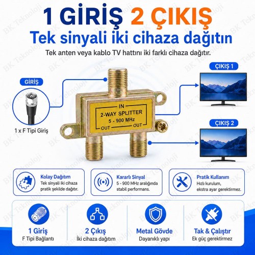 5-900 MHz 2 Yollu Kablo TV Anten Sinyal Ayırıcı Splitter