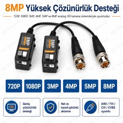 8MP AHD TVI CVI CVBS Pasif Video Balun BNC-UTP Seti