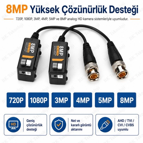 8MP AHD TVI CVI CVBS Pasif Video Balun BNC-UTP Seti 8MP AHD TVI CVI CVBS Pasif Video Balun BNC-UTP Seti