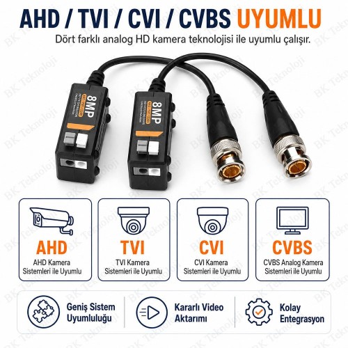 8MP AHD TVI CVI CVBS Pasif Video Balun BNC-UTP Seti 8MP AHD TVI CVI CVBS Pasif Video Balun BNC-UTP Seti