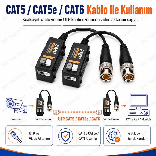 8MP AHD TVI CVI CVBS Pasif Video Balun BNC-UTP Seti 8MP AHD TVI CVI CVBS Pasif Video Balun BNC-UTP Seti