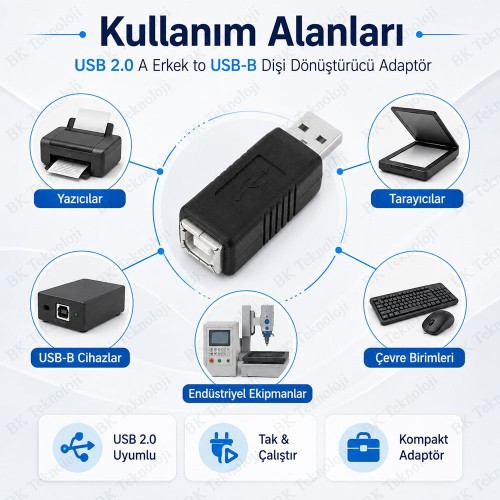 USB-A Erkek to USB-B Dişi Mini Çevirici Adaptör
