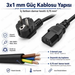 2.5 Metre C13 250V 10A Bilgisayar Güç Kablosu