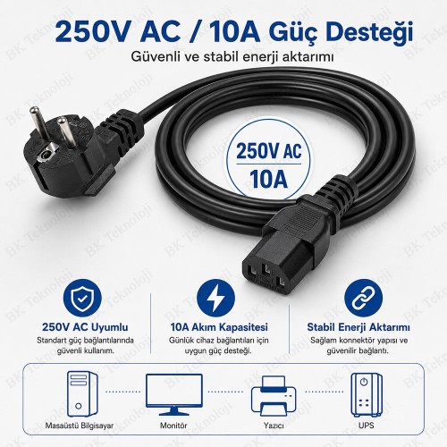 2.5 Metre C13 250V 10A Bilgisayar Güç Kablosu