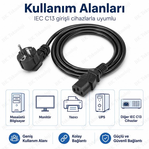 2.5 Metre C13 250V 10A Bilgisayar Güç Kablosu