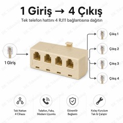 RJ11 6P4C 1 Erkek 4 Dişi Telefon Hat Çoklayıcı Adaptör RJ11 6P4C 1 Erkek 4 Dişi Telefon Hat Çoklayıcı Adaptör