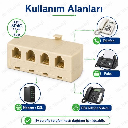RJ11 6P4C 1 Erkek 4 Dişi Telefon Hat Çoklayıcı Adaptör