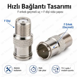 2'li F Tipi Dişi - Geçmeli Erkek RG6 Koaksiyel Hızlı Bağlantı Adaptörü