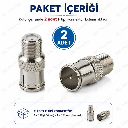 2'li F Tipi Dişi - Geçmeli Erkek RG6 Koaksiyel Hızlı Bağlantı Adaptörü