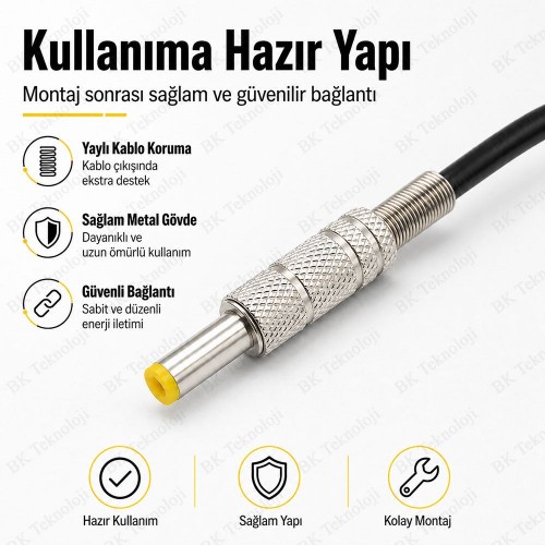 5.5 x 2.5 mm DC Erkek Güç Jakı Metal Lehimlenebilir Konnektör