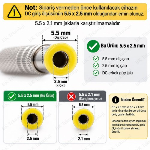 5.5 x 2.5 mm DC Erkek Güç Jakı Metal Lehimlenebilir Konnektör