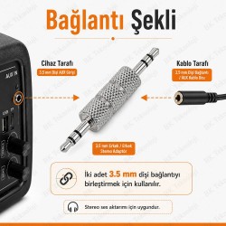 3.5 mm Erkek / Erkek Stereo Metal Jack Adaptör – AUX Ses Birleştirici