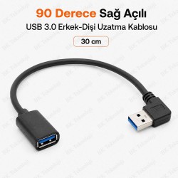 90 Derece Sağ Açılı USB 3.0 Erkek – Dişi Uzatma Kablosu 30 cm