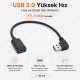 90 Derece Sağ Açılı USB 3.0 Erkek – Dişi Uzatma Kablosu 30 cm
