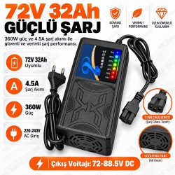 72V 32Ah 4.5A Elektrikli Bisiklet ve Scooter Şarj Cihazı 3 Pin