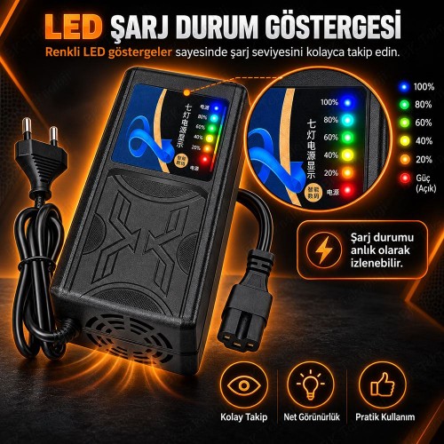 72V 32Ah 4.5A Elektrikli Bisiklet ve Scooter Şarj Cihazı 3 Pin