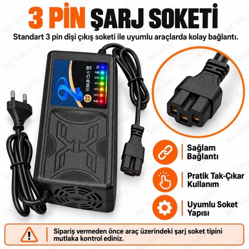 72V 32Ah 4.5A Elektrikli Bisiklet ve Scooter Şarj Cihazı 3 Pin