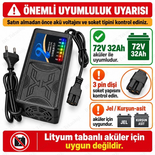 72V 32Ah 4.5A Elektrikli Bisiklet ve Scooter Şarj Cihazı 3 Pin