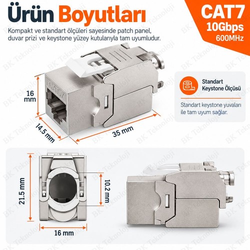 Cat7 Cat6A RJ45 10Gbps 600MHz Metal Korumalı Toolless Keystone Jack STP/FTP Cat7 Cat6A RJ45 10Gbps 600MHz Metal Korumalı Toolless Keystone Jack STP/FTP