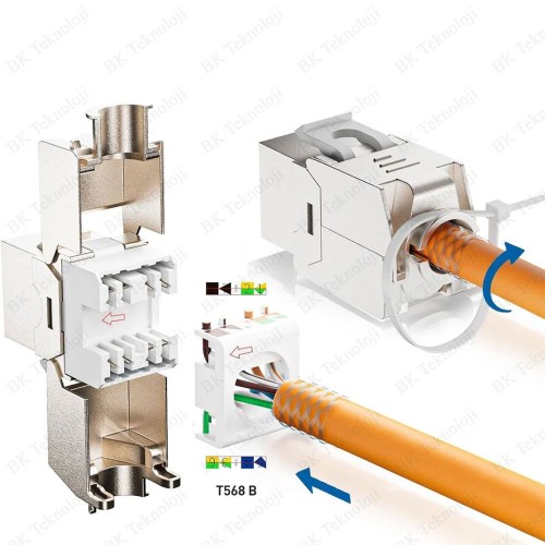 Cat7 Cat6A RJ45 10Gbps 600MHz Metal Korumalı Toolless Keystone Jack STP/FTP Cat7 Cat6A RJ45 10Gbps 600MHz Metal Korumalı Toolless Keystone Jack STP/FTP