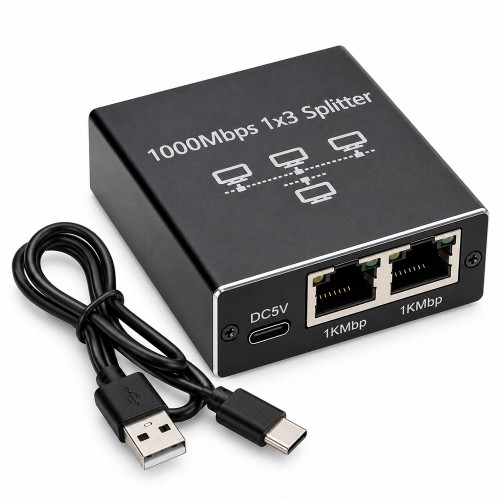 1 Giriş 3 Çıkış 1000Mbps Gigabit Ethernet Splitter RJ45 Ağ Dağıtıcı USB-C 5V