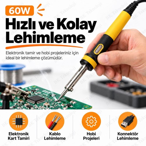 60W Kalem Havya 220V Topraklı Fişli İnce Uçlu Elektrikli Lehimleme Havyası