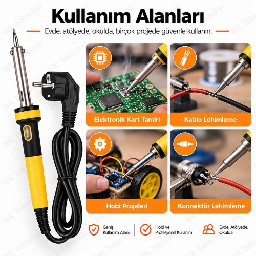 60W Kalem Havya 220V Topraklı Fişli İnce Uçlu Elektrikli Lehimleme Havyası