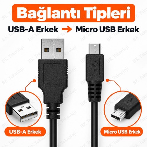 80cm USB 2.0 Type-A Erkek - Micro USB Erkek Veri ve Şarj Kablosu 80cm USB 2.0 Type-A Erkek - Micro USB Erkek Veri ve Şarj Kablosu