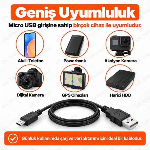 80cm USB 2.0 Type-A Erkek - Micro USB Erkek Veri ve Şarj Kablosu 80cm USB 2.0 Type-A Erkek - Micro USB Erkek Veri ve Şarj Kablosu
