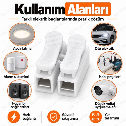 10 Adet 2'li Basmalı Hızlı Bağlantı Klemensi 0.5-2.5mm² Beyaz