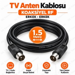 1.5 Metre TV Anten Kablosu Koaksiyel RF Erkek-Erkek Siyah
