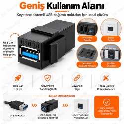 USB 3.0 Type-A Dişi-Dişi Keystone Adaptör 5Gbps Siyah