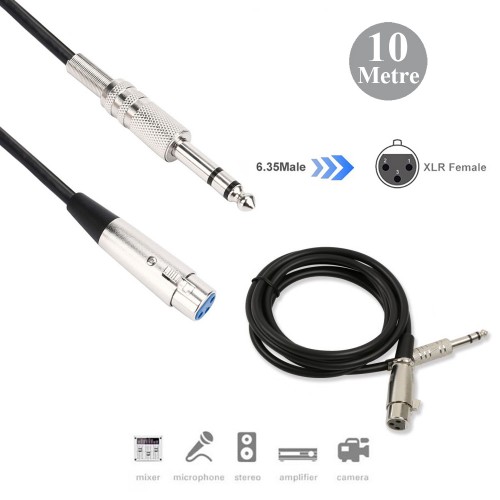 XLR 3-Pin Dişi 6.35mm Stereo Fiş Korumalı Mikrofon Ses Kablosu-10Metre