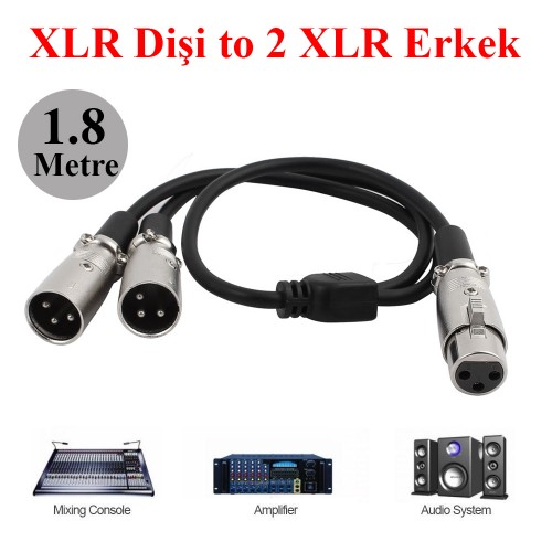 1.8 Metre XLR Dişi 2XLR Erkek Mikser Mikrofon Ses Splitter Y Kablo
